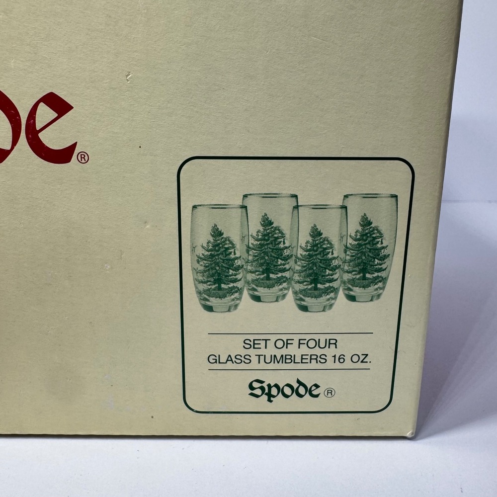 Spode Christmas Tree 6" Holiday Glass Tumblers 16oz Gold Rim Set of 4 with Box - Picture 10 of 11